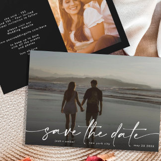 Save The Date Main blanche écriture moderne Photo glace blanche