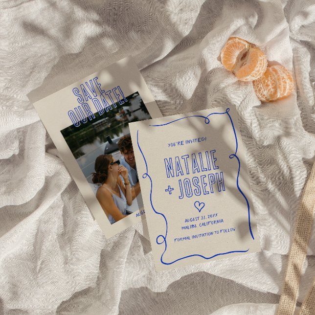 Save The Date Main dessinée Rétro Gras Gratuit Mariage photo ori (Créateur téléchargé)