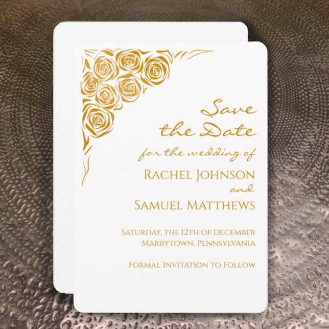 Save The Date Main Drawn Rose Modern Enregistrer le Mariage de d (Customize this hand drawn golden roses Save the date card for a chic unique wedding invitation
)