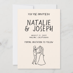 Save The Date Main moderne dessinée Romantique Retro Mariage pho
