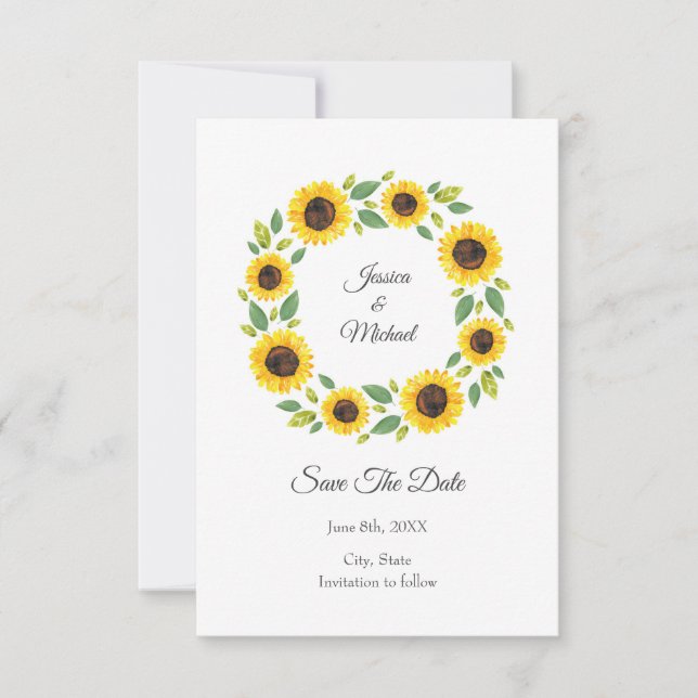 Save The Date Main Painted Watercolor Sunflower (Devant)
