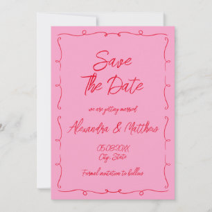 Save The Date Main Tirée Whimsical Scribble rose et Mariage roug