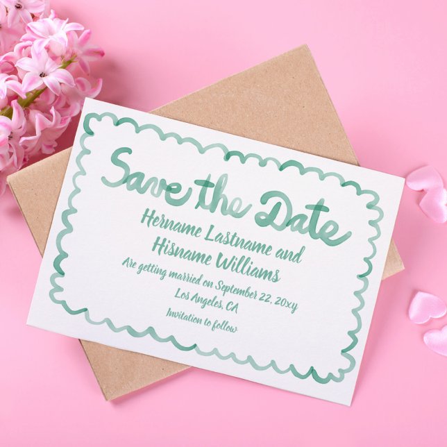 Save The Date Main Whimsical amusante Tirée Olive Vert Blanc (Créateur téléchargé)
