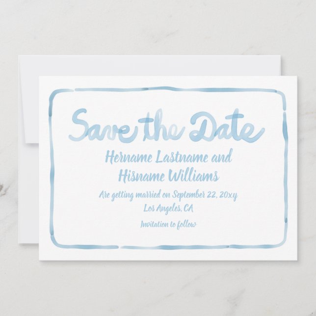 Save The Date Main Whimsical amusante tirée Simple Bleu Bleu Ble (Devant)