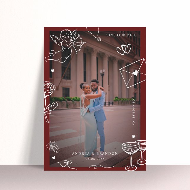 Save The Date Main Whimsical tiré 2 Photo Fun Scribble Mariage (Créateur téléchargé)