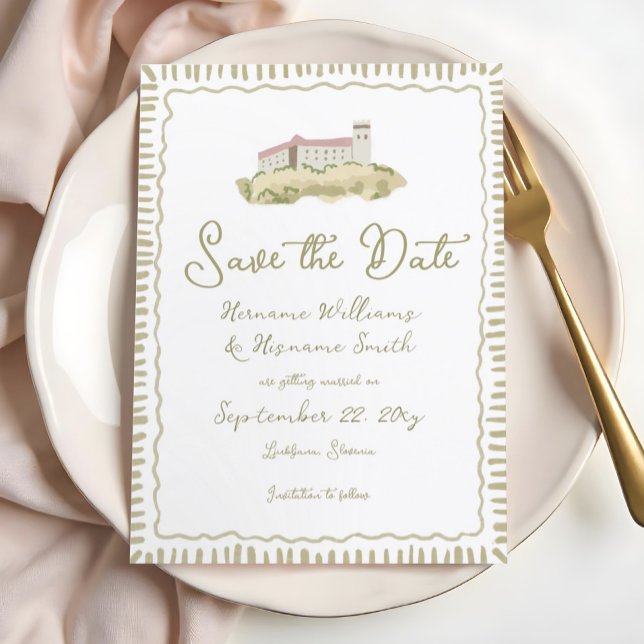 Save The Date Main Whimsical tiré Château de Ljubljana Europe (Créateur téléchargé)