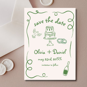 Save The Date Main Whimsical tiré Mariage Vert Quirky