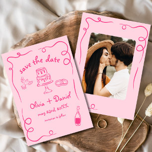 Save The Date Main Whimsical Tirée Mariage Photo Hot Rose