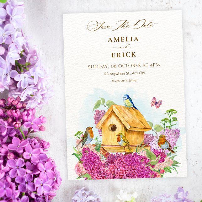 Save The Date Maison d'oiseau florale mariage (Créateur téléchargé)