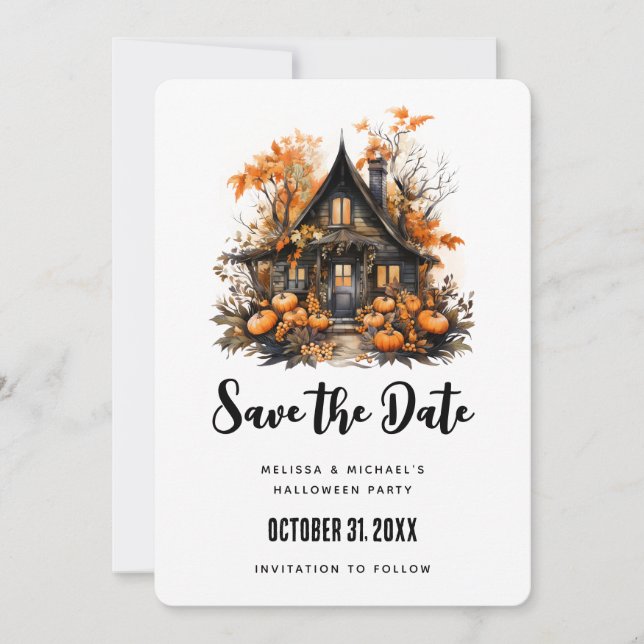 Save The Date Maison hantée avec Halloween Citrouille (Devant)