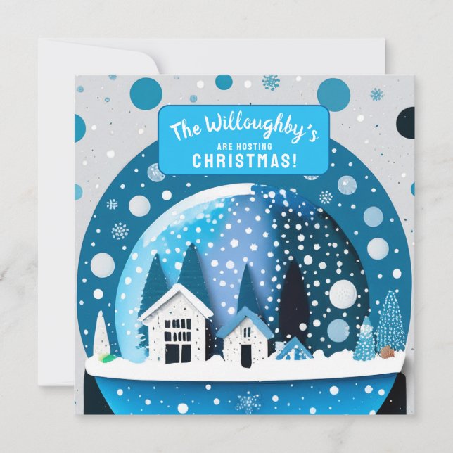 Save The Date Maisons de boule à neige de l'hiver bleu et blanc  (Devant)