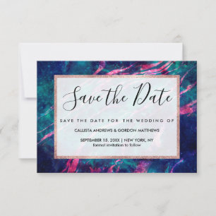 Save The Date Majestic rose Turquoise vert marbré étoile Nebula