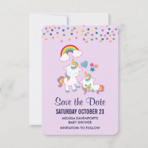 Save The Date Mama mignonne et bébé licorne magique Illustré