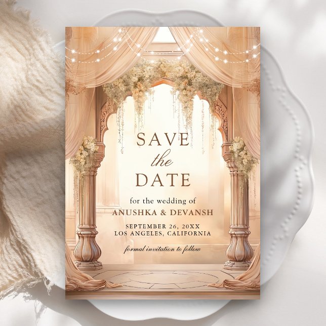 Save The Date Mandap Floral Crémeuse Indienne de Rêve pour Maria (Créateur téléchargé)