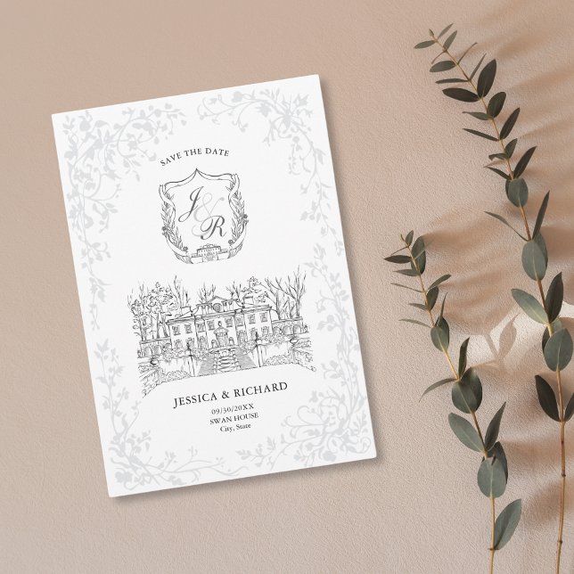Save The Date Mansion de Mariage Whimsical Dessiné À La Main Sur (Créateur téléchargé)