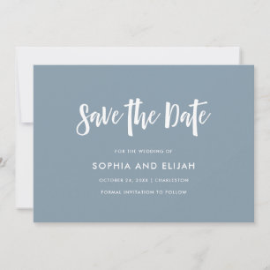 Save The Date manuscrit et moderne Dusty Blue avec photo