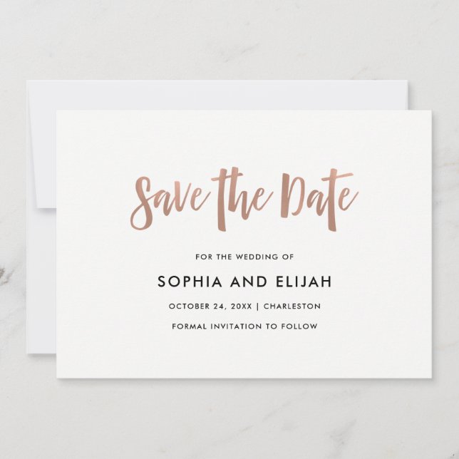 Save The Date manuscrit et moderne | Faux Rose Gold avec photo (Devant)