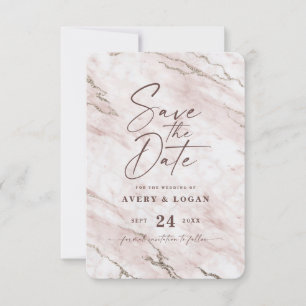 Save The Date Marbre blanc chic avec Champagne Gold Foil Détails