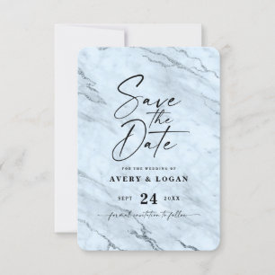 Save The Date Marbre bleu foncé avec huile gris Détails
