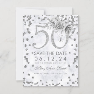 Save The Date Marbre brillant 50e anniversaire d'argent