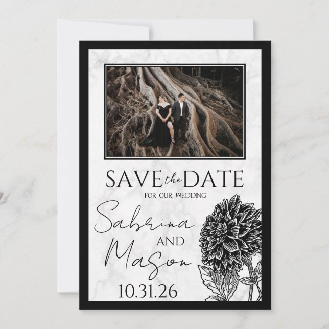 Save The Date Marbre et Fleur (Devant)