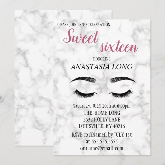 Save The Date Marbre moderne, Elégant, Faux Lashes (Devant / Derrière)