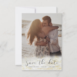 Save The Date Marbre Moderne Fondu Blanc avec Photo Personnalisé