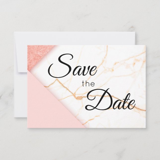 Save The Date Marbre Moderne Pailleté Rose et Or (Devant)