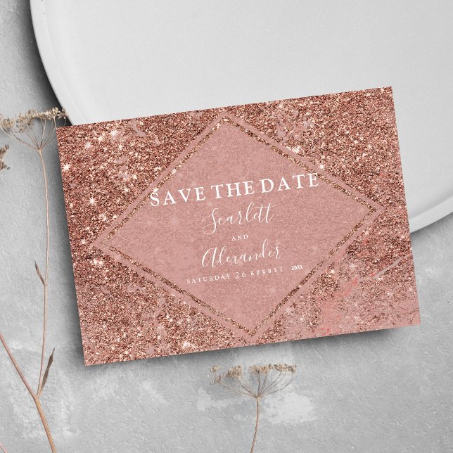 Save The Date Marbre pailleté rose gold élégant (Elegant pink rose gold glitter marble save the date )