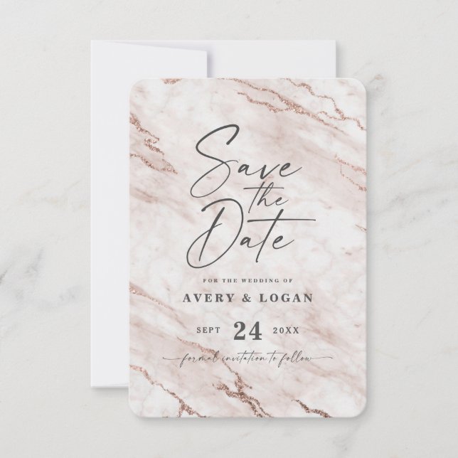 Save The Date Marbre rose et chic Dusty avec détails Foil (Devant)
