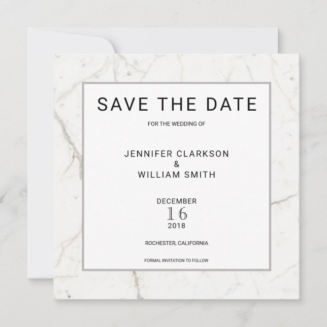 Save The Date Marbre simple moderne blanc Mariage Enregistrer la (Devant)