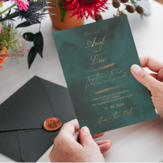 Save The Date Marbre vert Emeraude & Mariage d'eucalyptus or