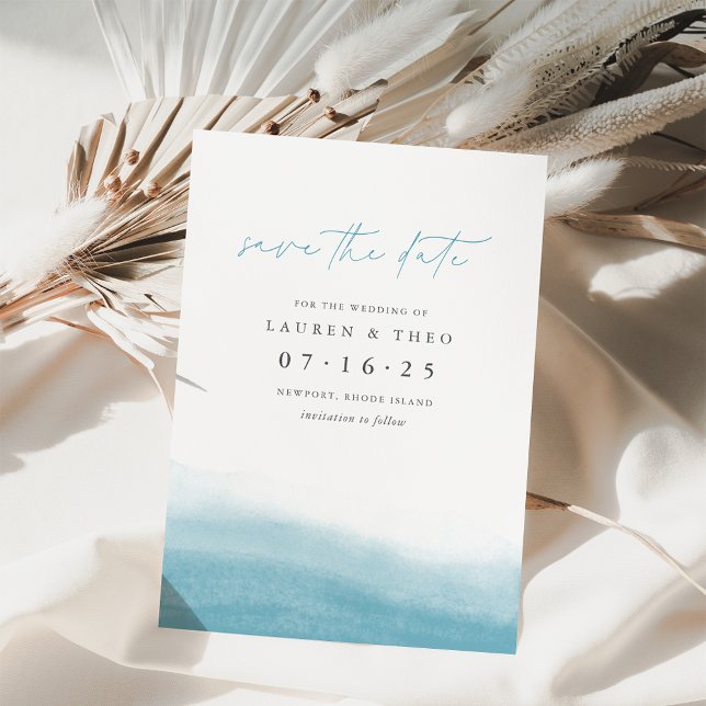 Save The Date Marées de récif Élégante Aquarelle côtière simple (Créateur téléchargé)