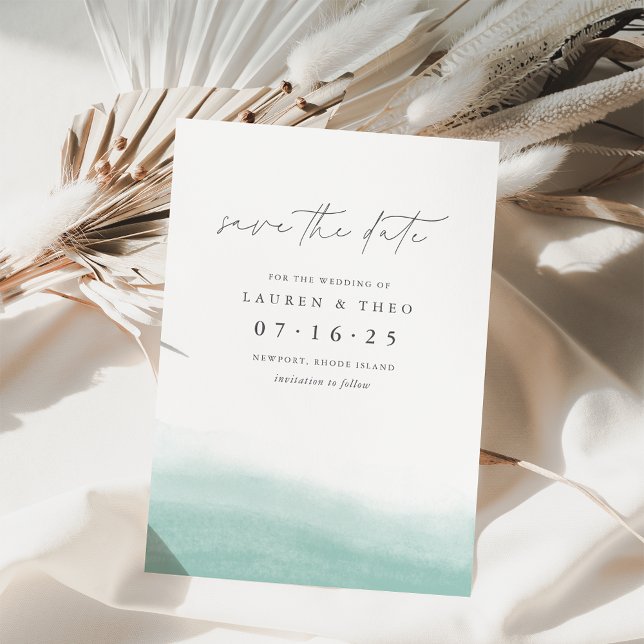 Save The Date Marées Seaglass Elégante Aquarelle Côtière Simple (Créateur téléchargé)