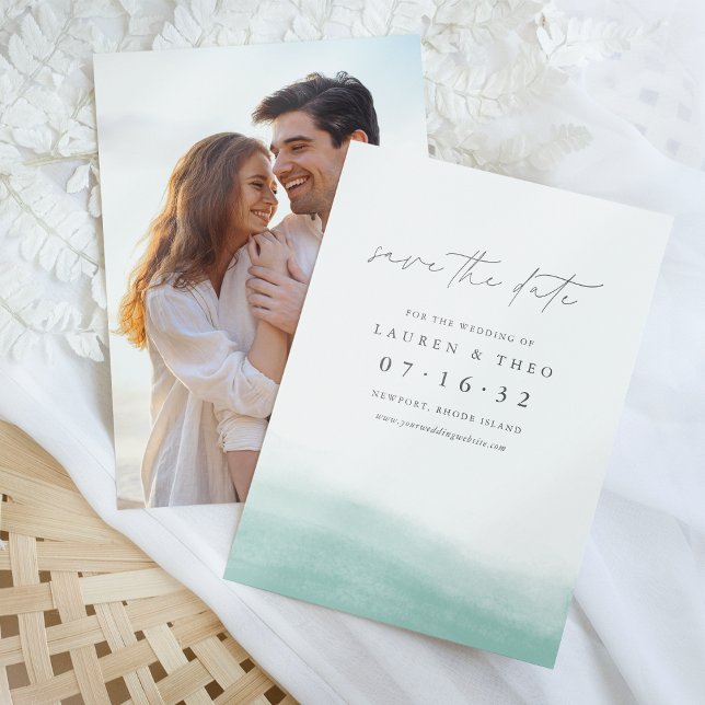 Save The Date Marées Seaglass Elégante Aquarelle Côtière Simple (Créateur téléchargé)