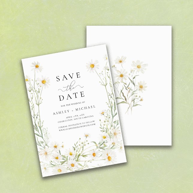 Save The Date Marguerite Fleur Sauvage Blanche Bohème Minimalist (Créateur téléchargé)