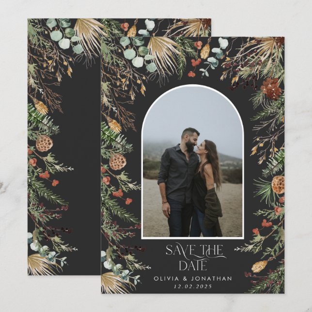 Save The Date Mariage 1 arche photo aquarelle botanique floral (Devant / Derrière)