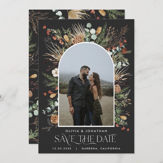 Save The Date Mariage 1 arche photo aquarelle botanique floral s (Devant / Derrière)