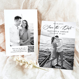 Save The Date Mariage 2 Photo QR Code Calligraphie Élégante Mode