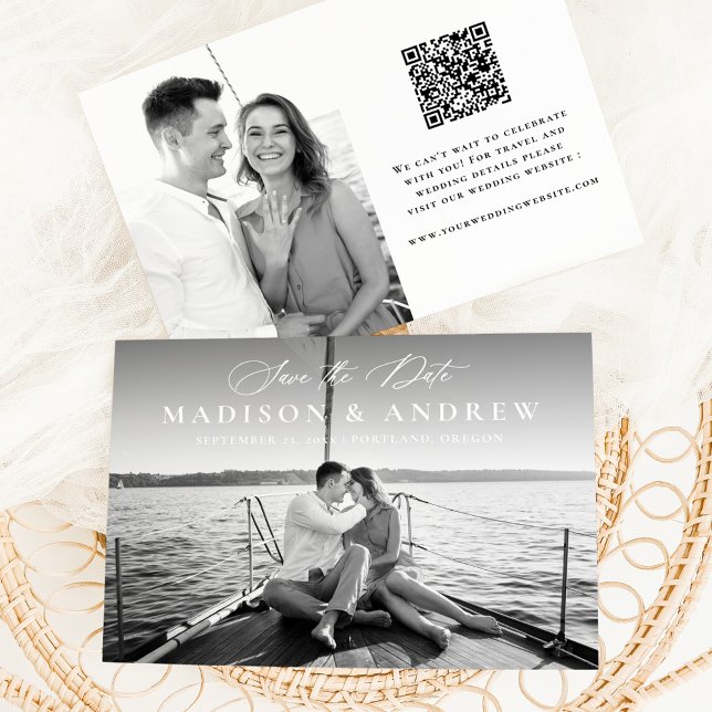 Save The Date Mariage 2 Photo QR Code Calligraphie Élégante Mode (Créateur téléchargé)