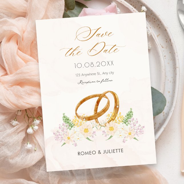 Save The Date Mariage à anneau à couple floral rustique (Créateur téléchargé)