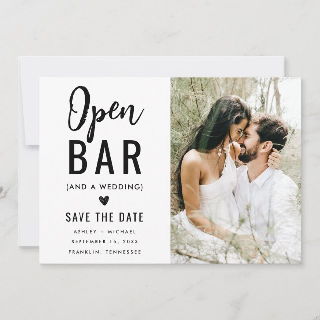 Save The Date Mariage à bar ouvert avec typographie drôle modern (Devant)