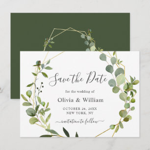 Save The Date Mariage à cadre géométrique floral d'eucalyptus mo