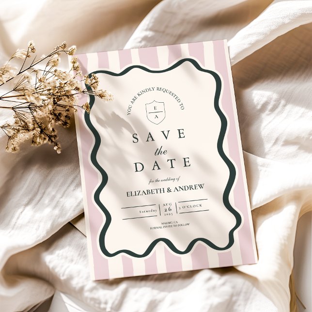 Save The Date Mariage à Cadre Ondulé Doodle Rose (Créateur téléchargé)