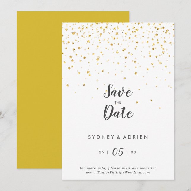 Save The Date Mariage à Confettis Dorés Enregistrez la Date (Devant / Derrière)