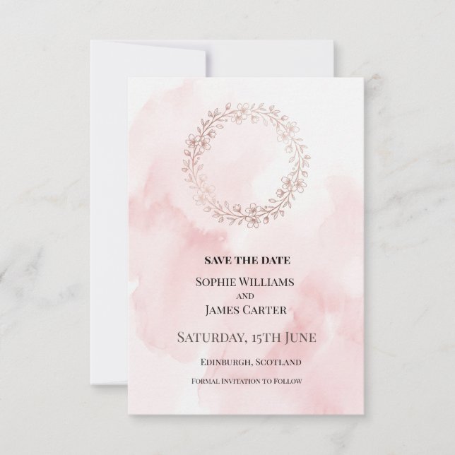 Save The Date Mariage à Couronne Rose (Devant)