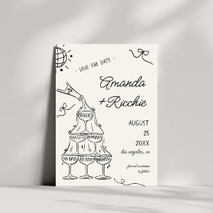 Save The Date Mariage à Doodle Tour Champagne Joueur Whimsical