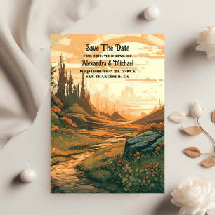 Save The Date Mariage À feuillage persistant Rustic Mountain For