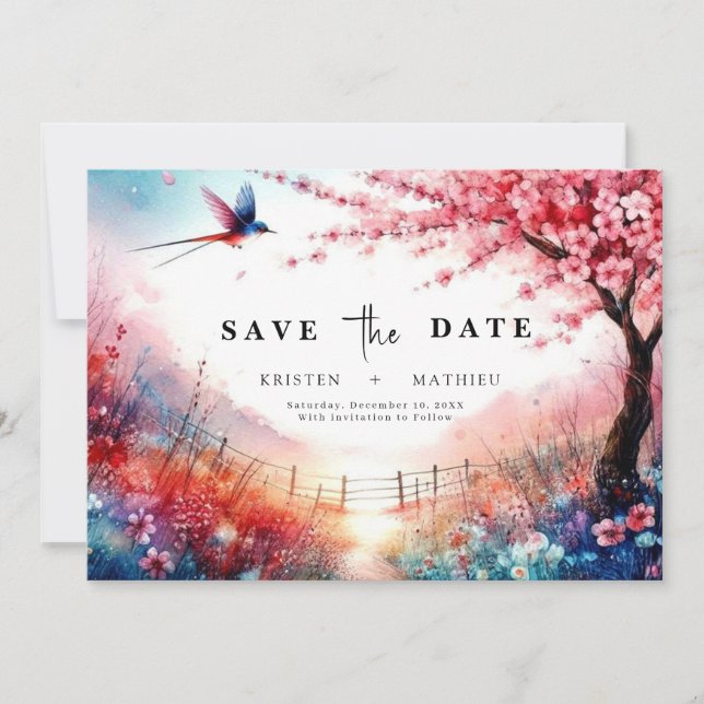 Save The Date Mariage à fleurs minimales de cerisier de fleurs (Devant)