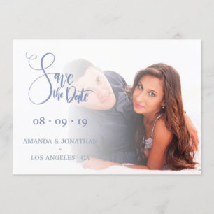 Save The Date Mariage à fleurs rose et bleu Enregistrer la photo